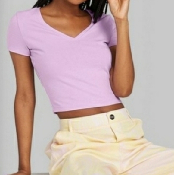 Wild Fable V-neck Cap Sleeve Crop Top in Purple Size XL - Picture 1 of 8